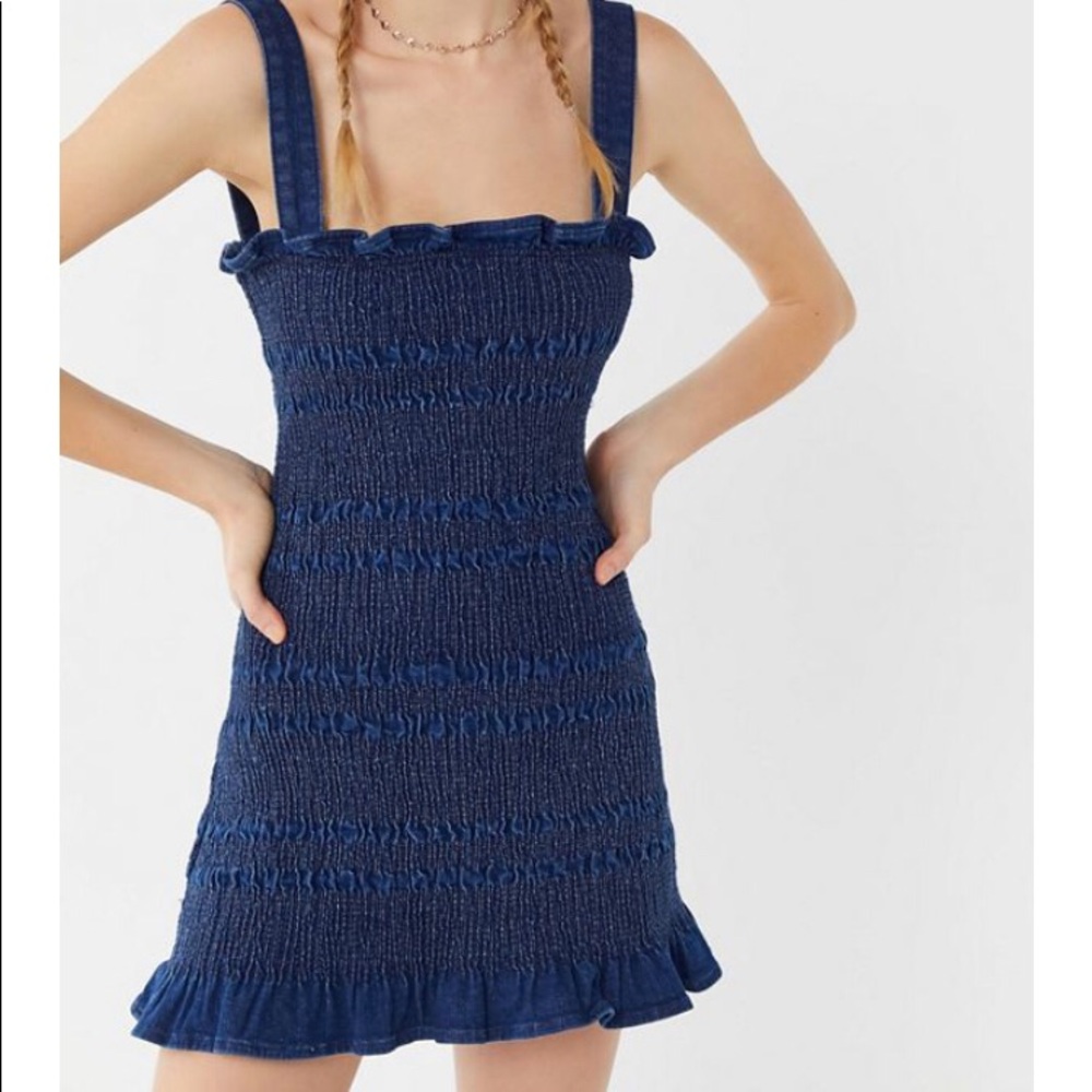 UO Sophia denim smocked mini dress